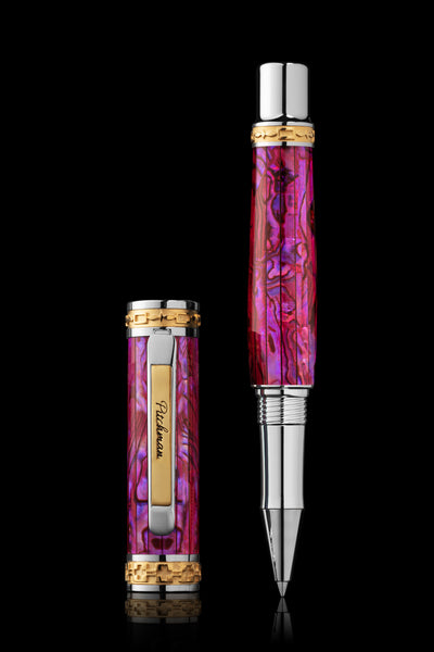 Pitchman Closer LUXE in Pink Paua Abalone Shell - Palladium, 22 Karat Gold - A Fancy Luxury Pen
